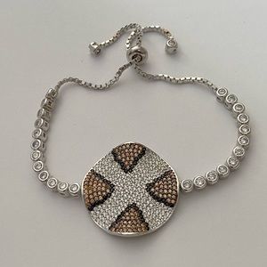 🐆925 Silver leopard bracelet champagne cz stones tennis slider